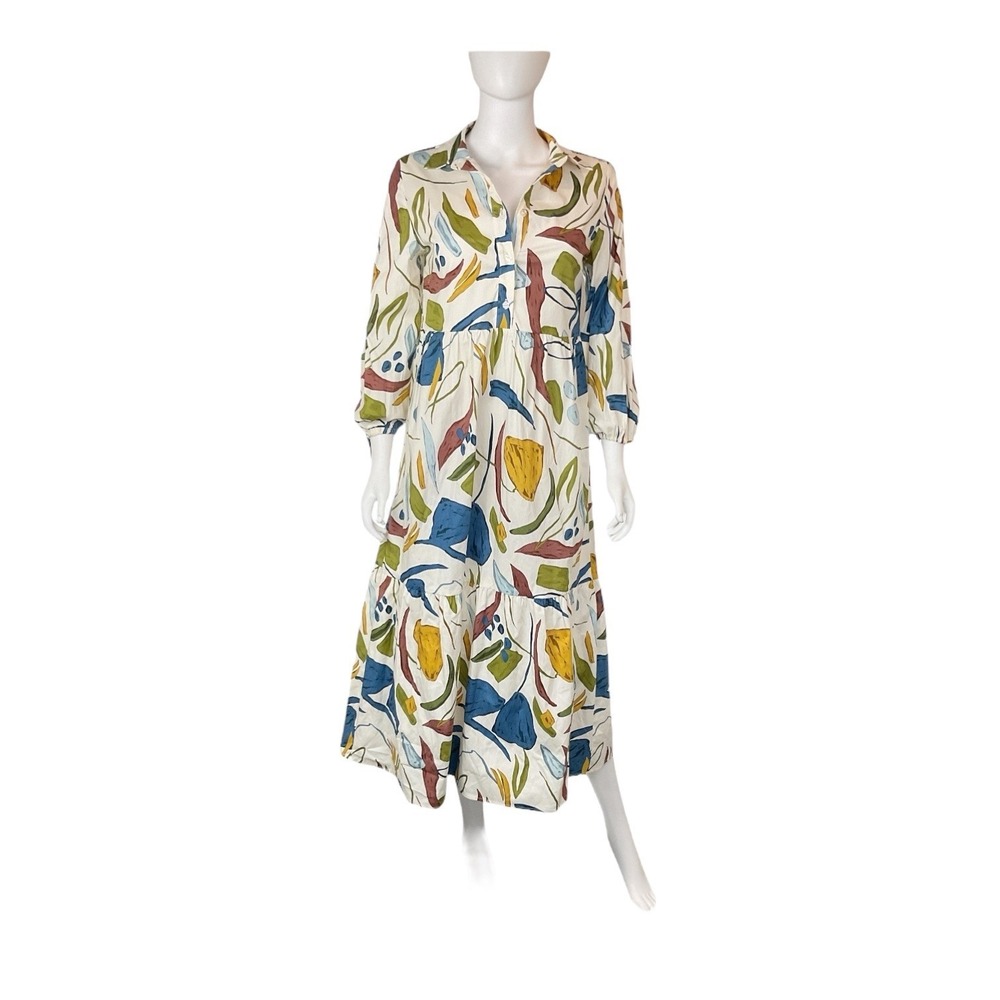 Rachel Zoe Abstract Print Midi Dress Shirt Dress Womens Casual - Picture 6 of 13